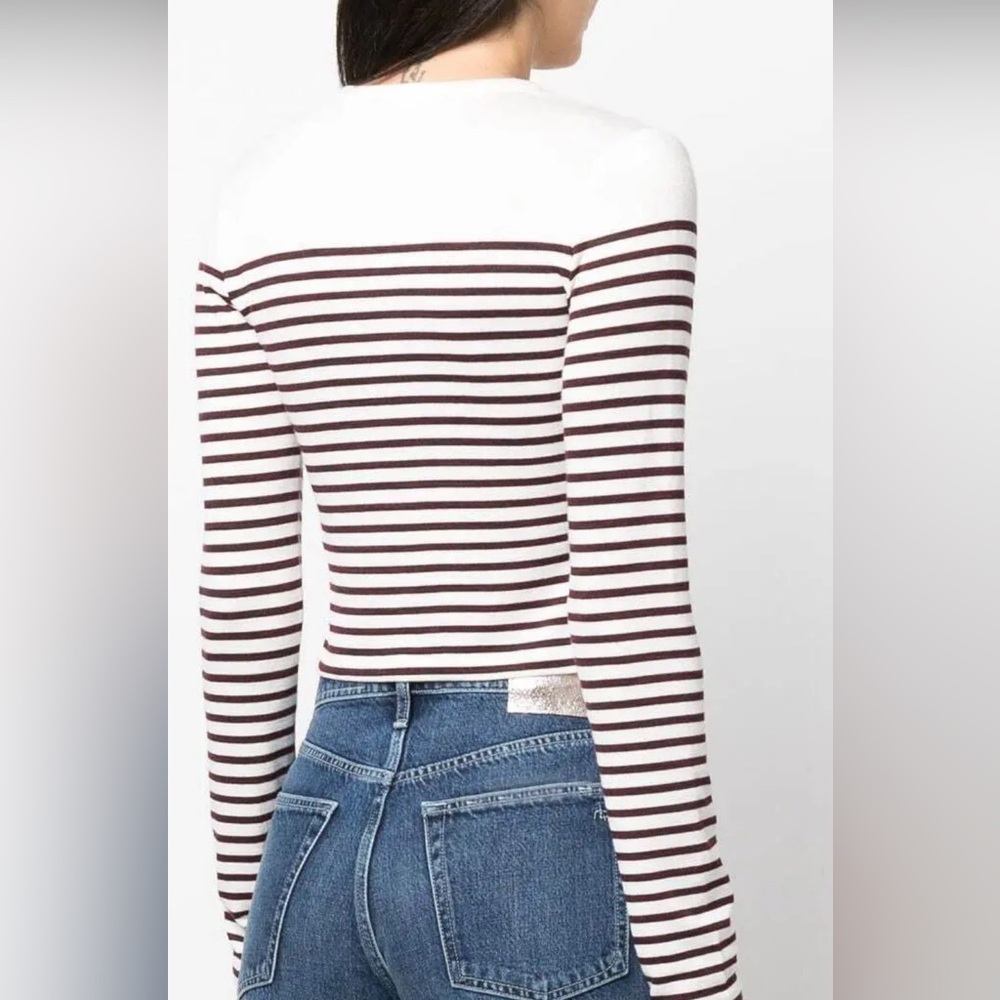 NWT rag & bone beige multi knit breton stripe slim cardigan L - Picture 3 of 16